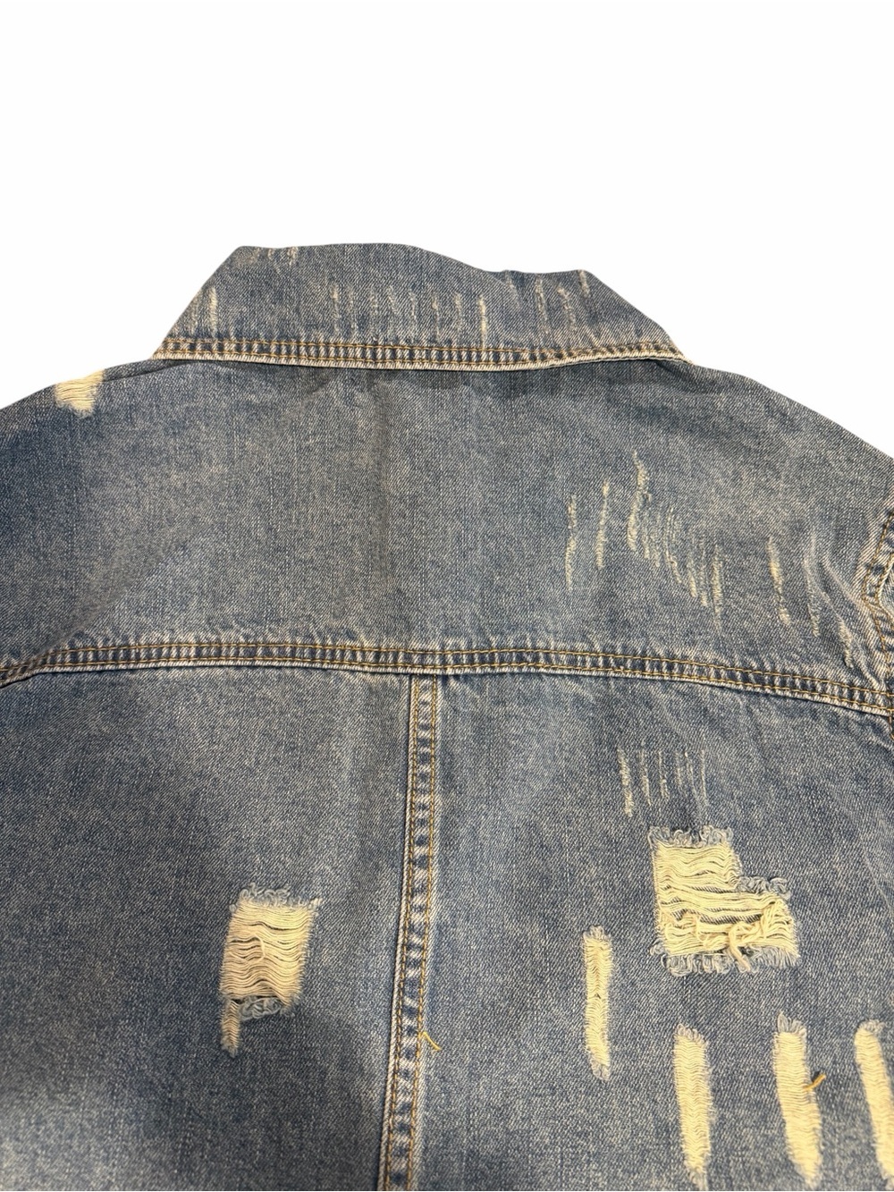 Veveret Denim Jean Shacket Jacket Size Medium Medium Wash Distressed Button Down - Picture 10 of 15